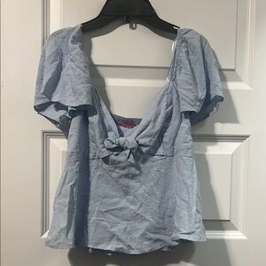Francesca's Collections Blue Puff Sleeve Tie Front Blouse
